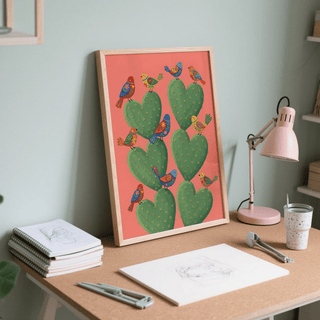 Colorful Cactus Heart Poster wall art for entryway spaces