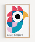 Geometric rooster art print for teen girls room with Bauhaus style