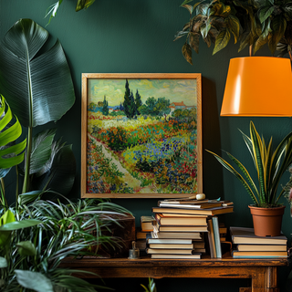 Multicolored Colorful Landscape Art Print with green for entryway decor