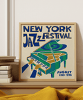 New York Jazz Festival Print wall art, ideal for lounge with Green, Blue, Beige colors
