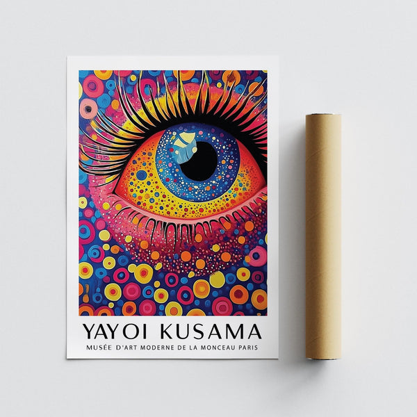 Retro-inspired Pop Art Prints with detailed eye and polka-dot background.