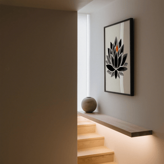 Minimal lotus wall art print with symmetrical petals and linework texture