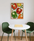 Colorful Bell Pepper Print art featuring green, red, and yellow for living room