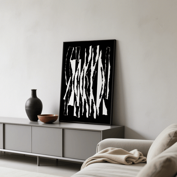 abstract black and white home wall decor, black and white print