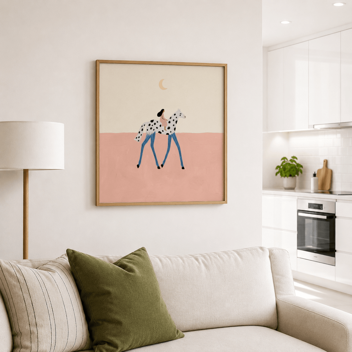 Fantasy Horse Art Print showing a spotted horse walking across a soft horizon line