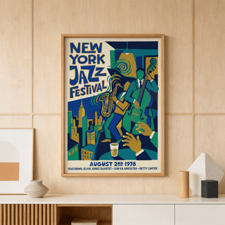 Event style wall art featuring New York Jazz Festival typography and skyline