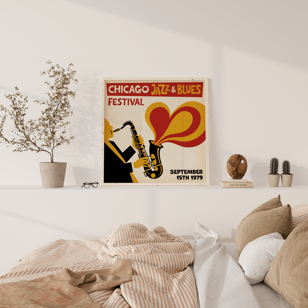 Chicago Blues Print music-themed wall art in Black for creative office
