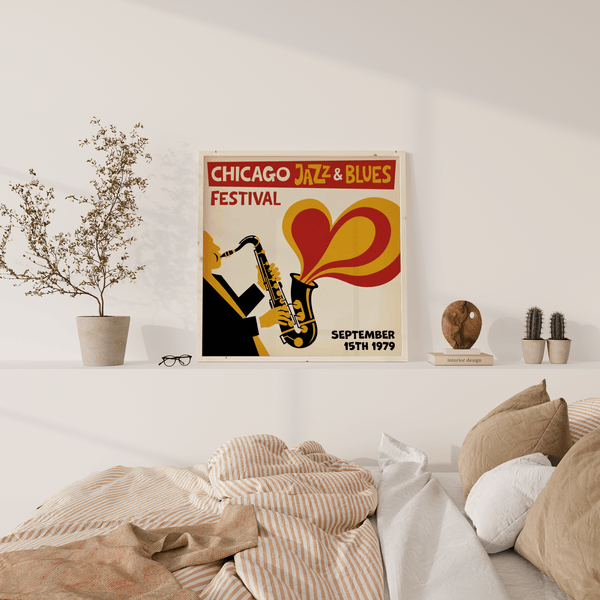 Chicago Blues Print music-themed wall art in Black for creative office