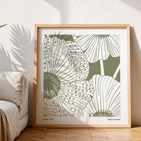 Square-format sage green abstract wall art ideal for Japandi interiors