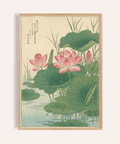 Lotus Flower Print with beige, green, pink, and blue for bedroom wall art