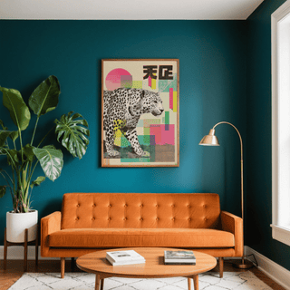 Abstract Leopard Art Print featuring yellow and pink for living room decor
