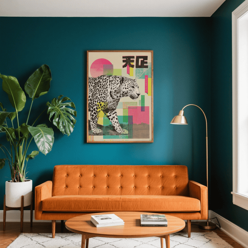 Abstract Leopard Art Print featuring yellow and pink for living room decor