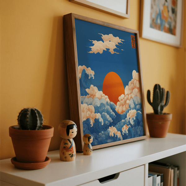 Abstract Square Prints for Wall in Orange and Blue for creative studio wall art