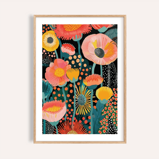 Tropical Floral Print in multicolored, green, orange, yellow for living room wall art