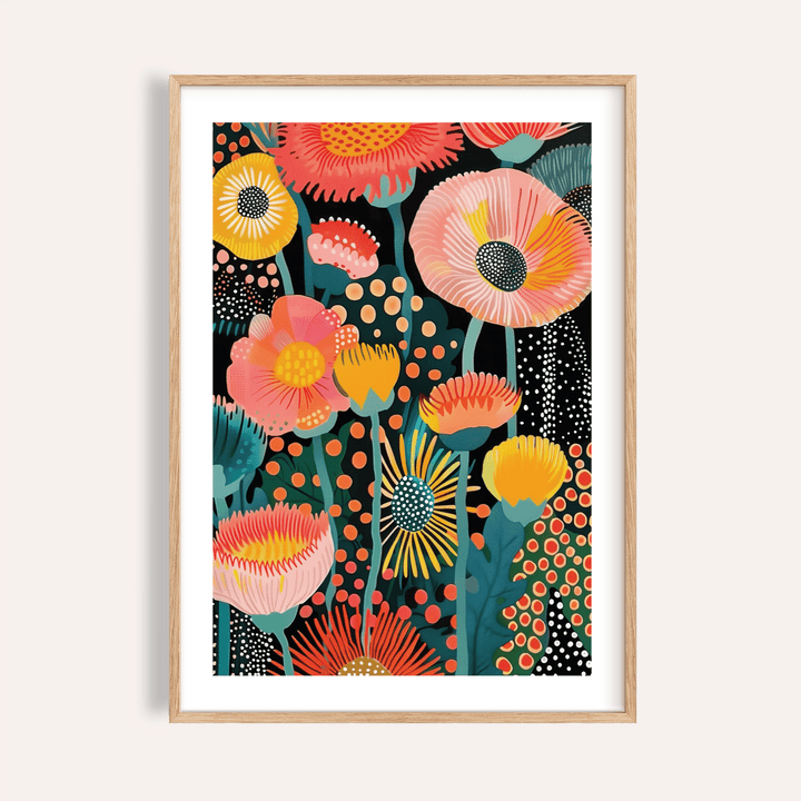 Tropical Floral Print in multicolored, green, orange, yellow for living room wall art