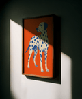 Bold Orange Dalmatian Dog Art Print for contemporary art print lovers