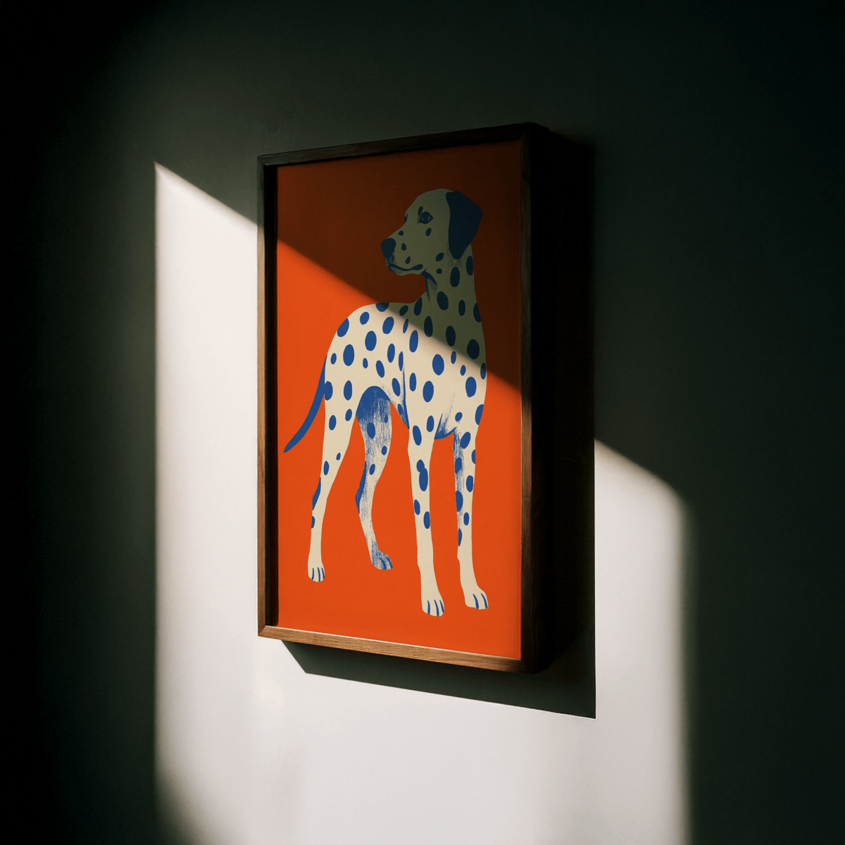 Bold Orange Dalmatian Dog Art Print for contemporary art print lovers