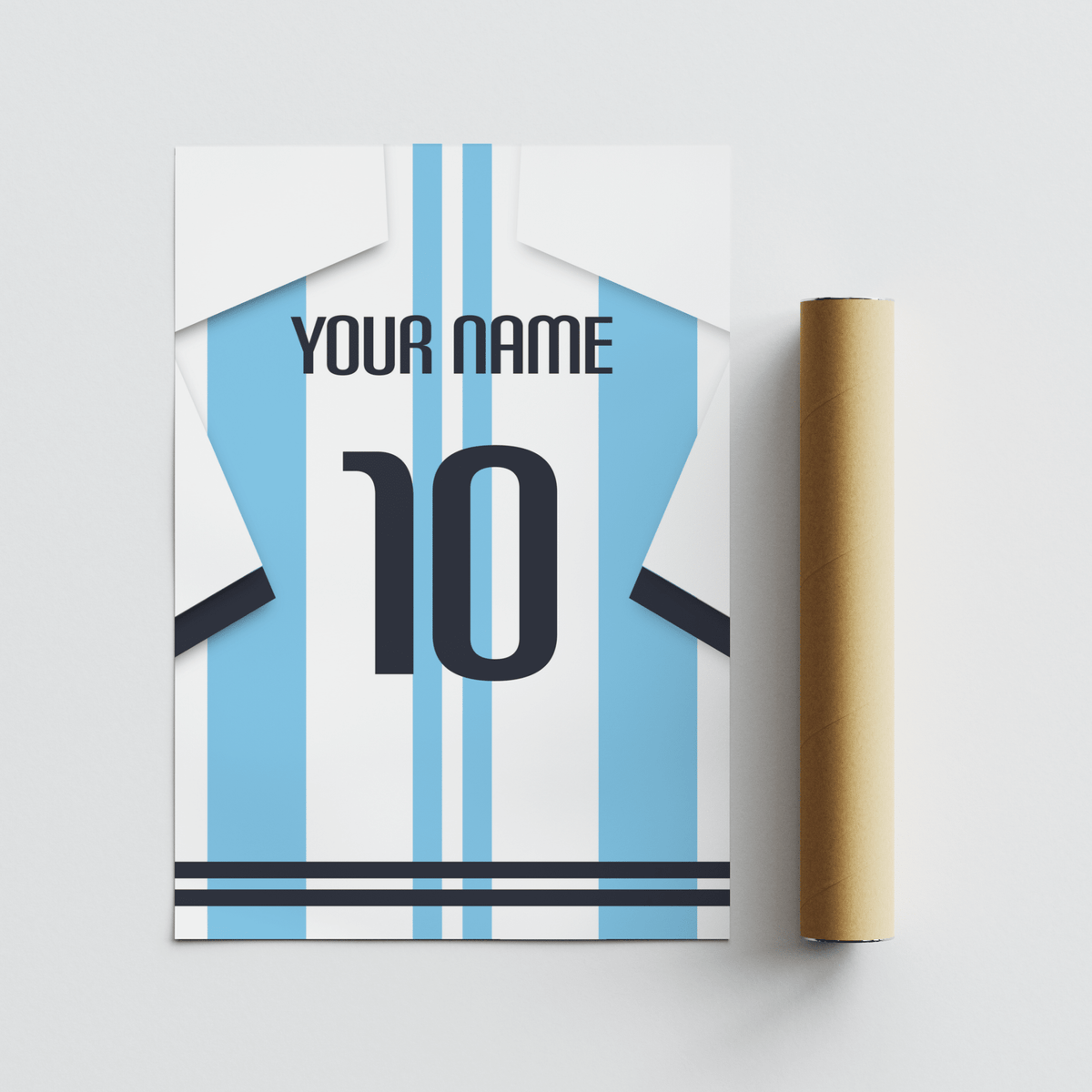 Framed Custom Argentina Shirt Poster mockup displayed on wooden shelf