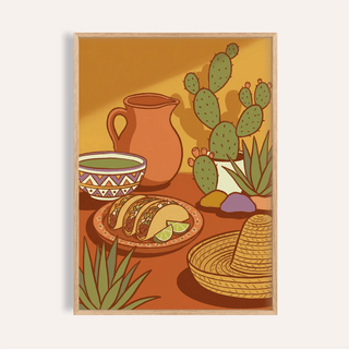 Mexican Food Print featuring Orange and Green, kitchen wall art, print