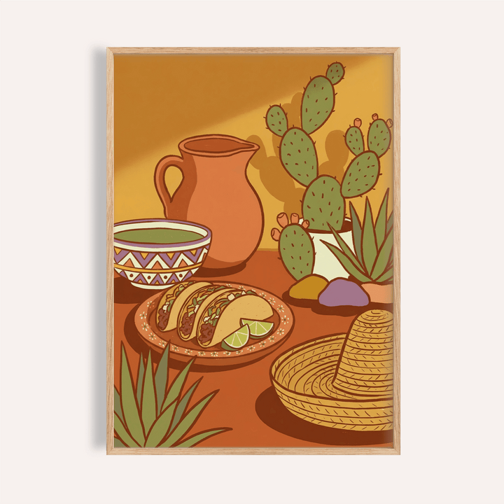 Mexican Food Print featuring Orange and Green, kitchen wall art, print