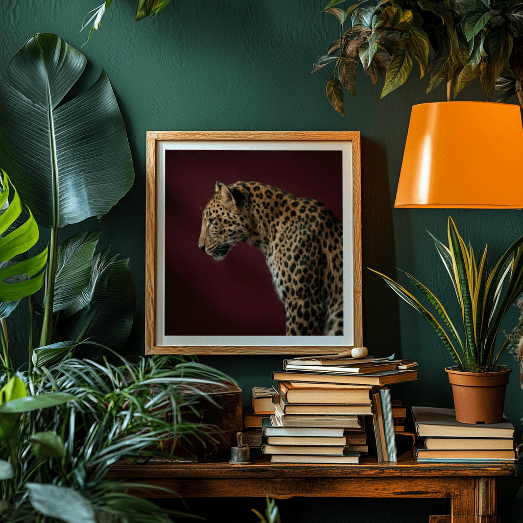 Detailed leopard profile artwork focusing on whiskers and ear shape