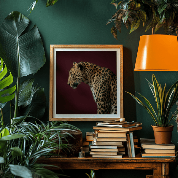 Detailed leopard profile artwork focusing on whiskers and ear shape