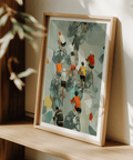 Modern cycling wall art print with layered shapes and strong cast shadows