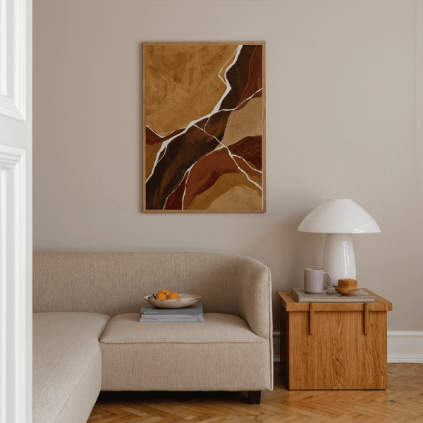 Warm Abstract Earth Tones Art art print with brown, beige, red, and orange for studio display