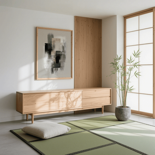 Large Wabi Sabi Print, Green tones, perfect for neutral art print in hallway