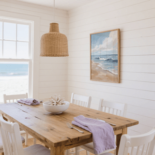 Seascape Poster in calming Blue, Beige, White for office decor art print