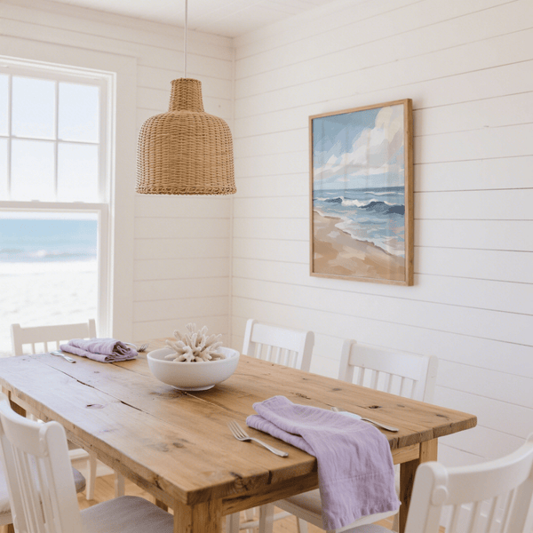 Seascape Poster in calming Blue, Beige, White for office decor art print