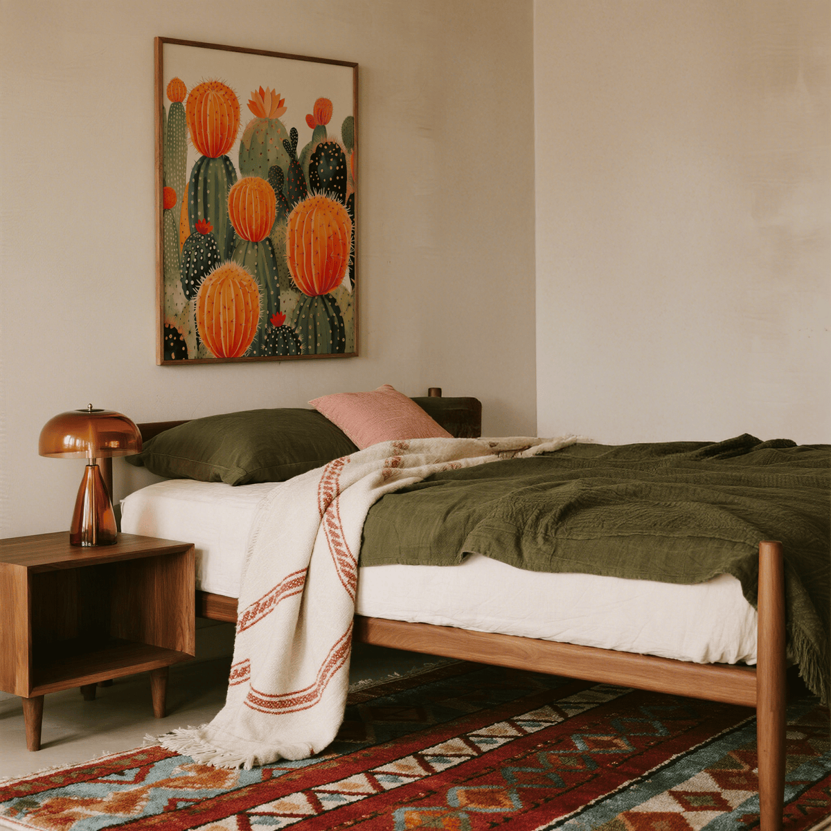 Desert-inspired Large Cactus Wall Art, green and orange, perfect for entryway poster
