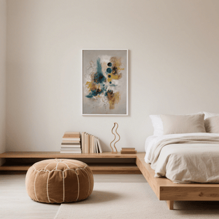 Modern Teal and Black Art Print, featuring blue and gold for office spaces