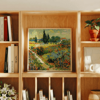 Colorful Landscape Art Print with prominent yellow hues for dining room poster