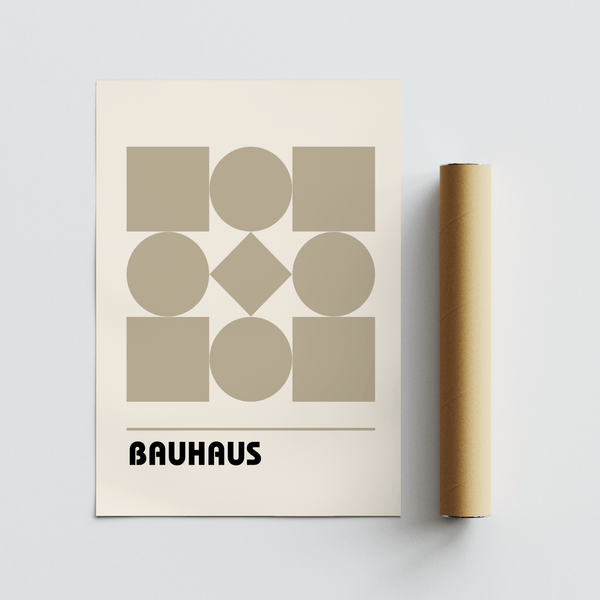 Geometric Shape Art poster with beige and white tones for bedroom decor