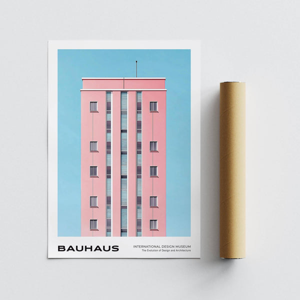 Tall pink tower in architecture art prints for minimalist interiors
