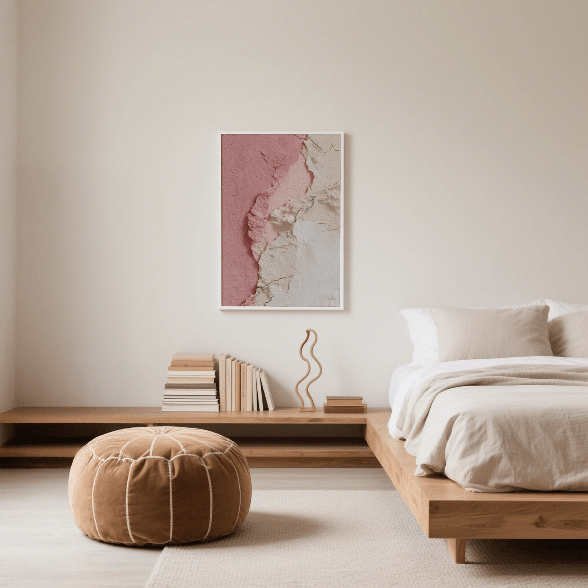 Pink Abstract Print poster in Pink and Beige for bedroom decor