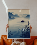 Zen River Art Print wall art featuring layered mountains and concentric ripples
