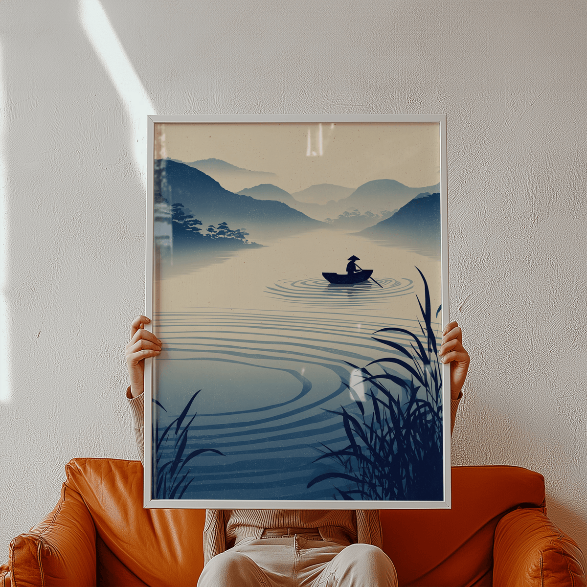 Zen River Art Print wall art featuring layered mountains and concentric ripples