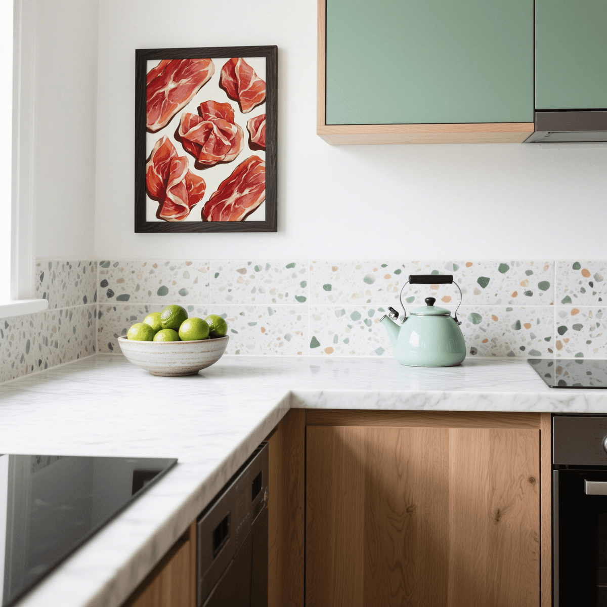 Dining space wall art Parma Ham Poster with red and white accents