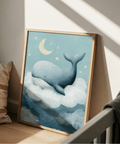 Blue and white Whale Nursery Wall Art print for baby bedrooms