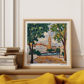 Big Ben street scene in Fauvist style art.