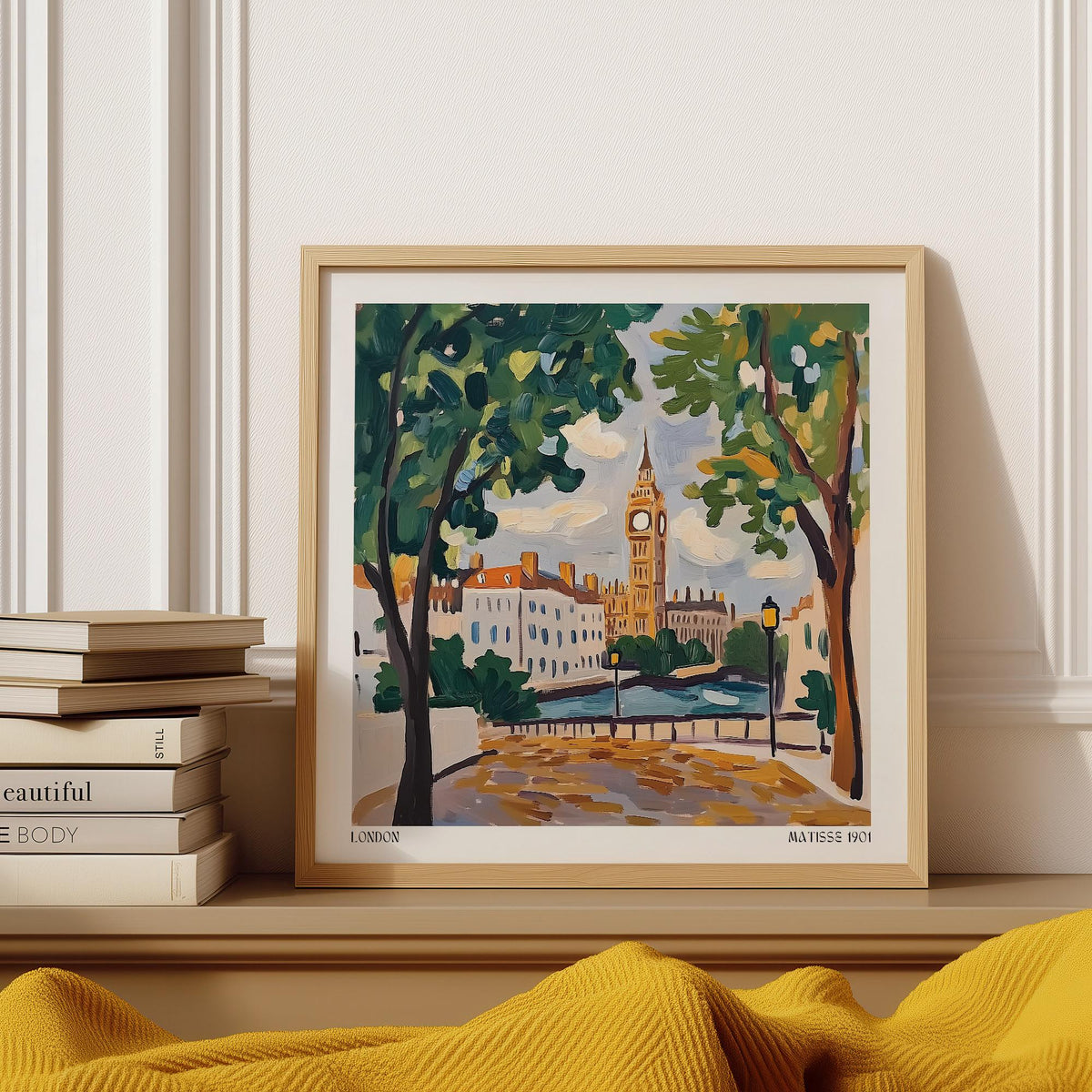 Big Ben street scene in Fauvist style art.