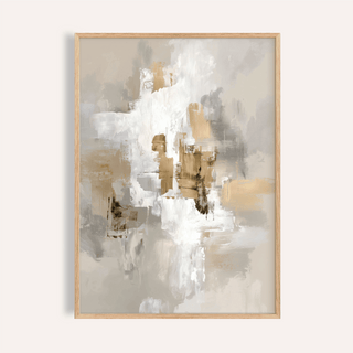 Framed Neutral Tones Art with neutral abstract brushstrokes in beige white and brown on a light wall