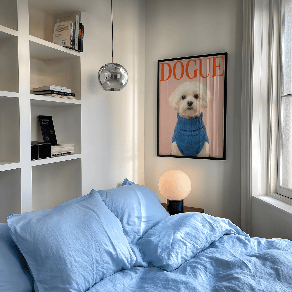 Cute Maltese Dog Wall Art with Pink tones for study room, stylish print
