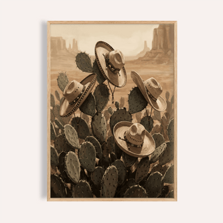 Southwestern Art Prints with green cacti, beige and brown, living room, art print