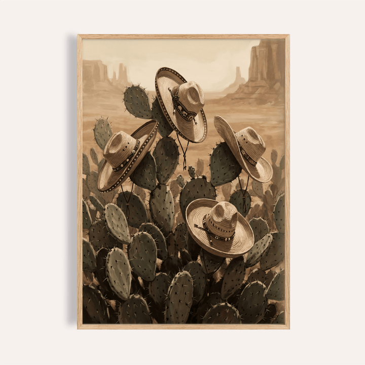 Southwestern Art Prints with green cacti, beige and brown, living room, art print