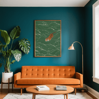 Wildlife Wall Decor art print with Green and Orange tones for office wall