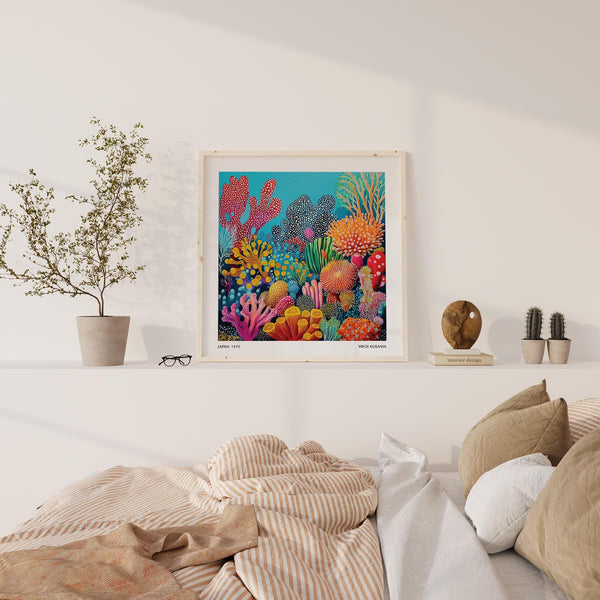 Vivid coral reef scene expressed in a colorful ocean picture for coastal decor.
