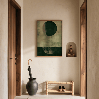 Modern Abstract Art Print with textured green and beige for creative workspace wall